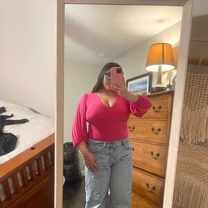 Women's Pink V-Neck Bodysuit